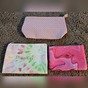 Set of Three Colorful Cosmetic Bags